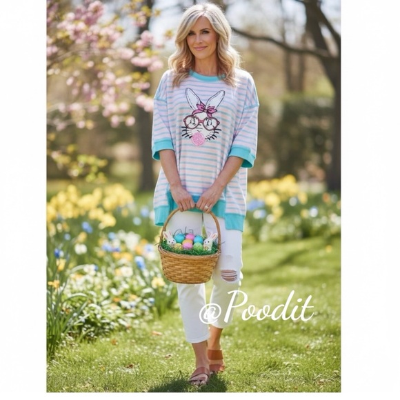 Pink and blue bubble gum bunny oversized top S M L XL 2 XL - Picture 9 of 9